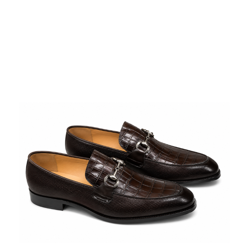 Croco Textured Leather Luxe Horsebit Loafers