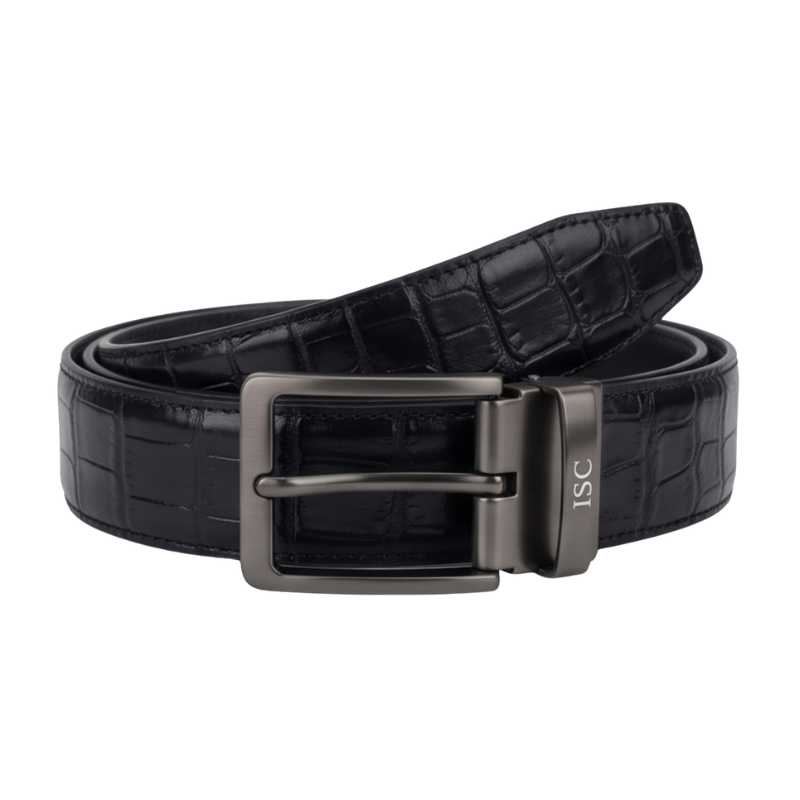 Crocodile-embossed Genuine Leather Belt