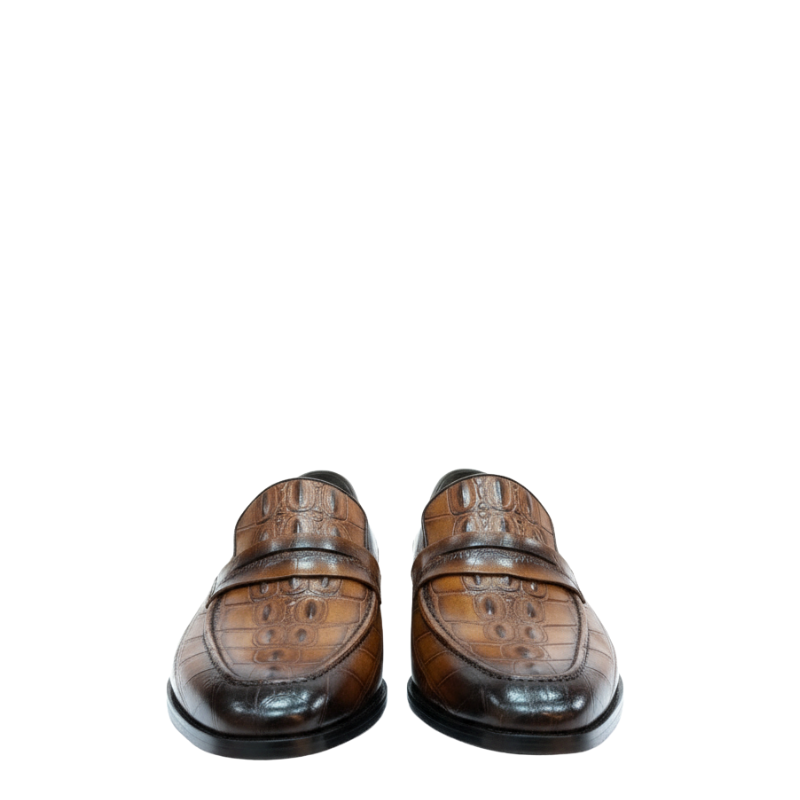 Crocodile Elegance Leather Penny Loafers