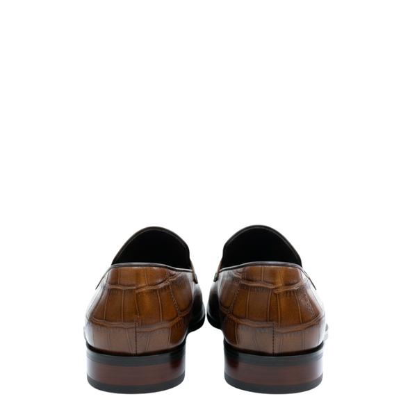 Crocodile Elegance Leather Penny Loafers