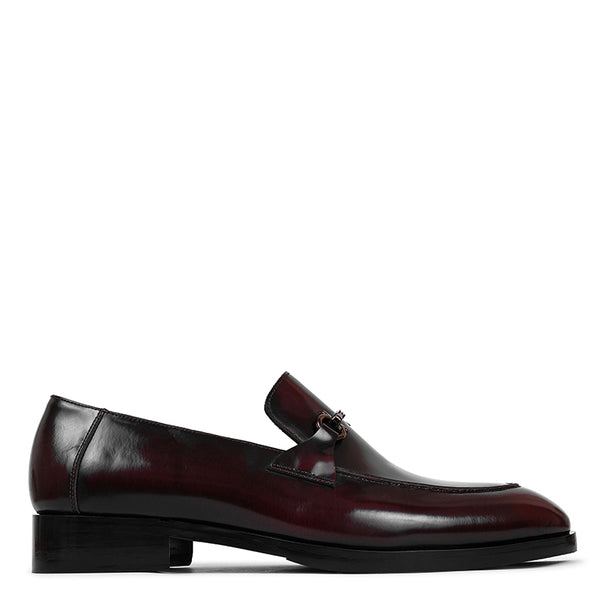 Polished Shiny Leather Horsebit Buckled Burgundy Loafer