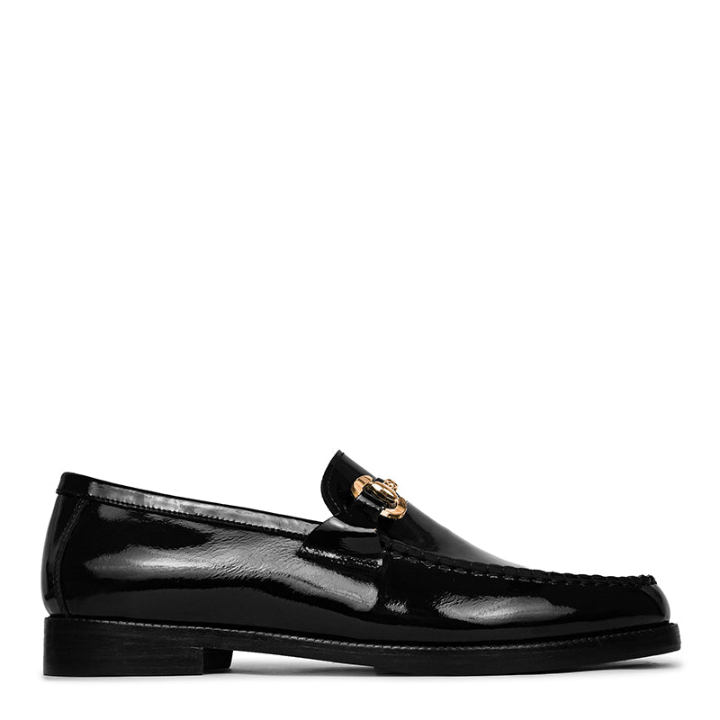 Patent Shiny Leather Loafers With Horsebit Gold Buckle