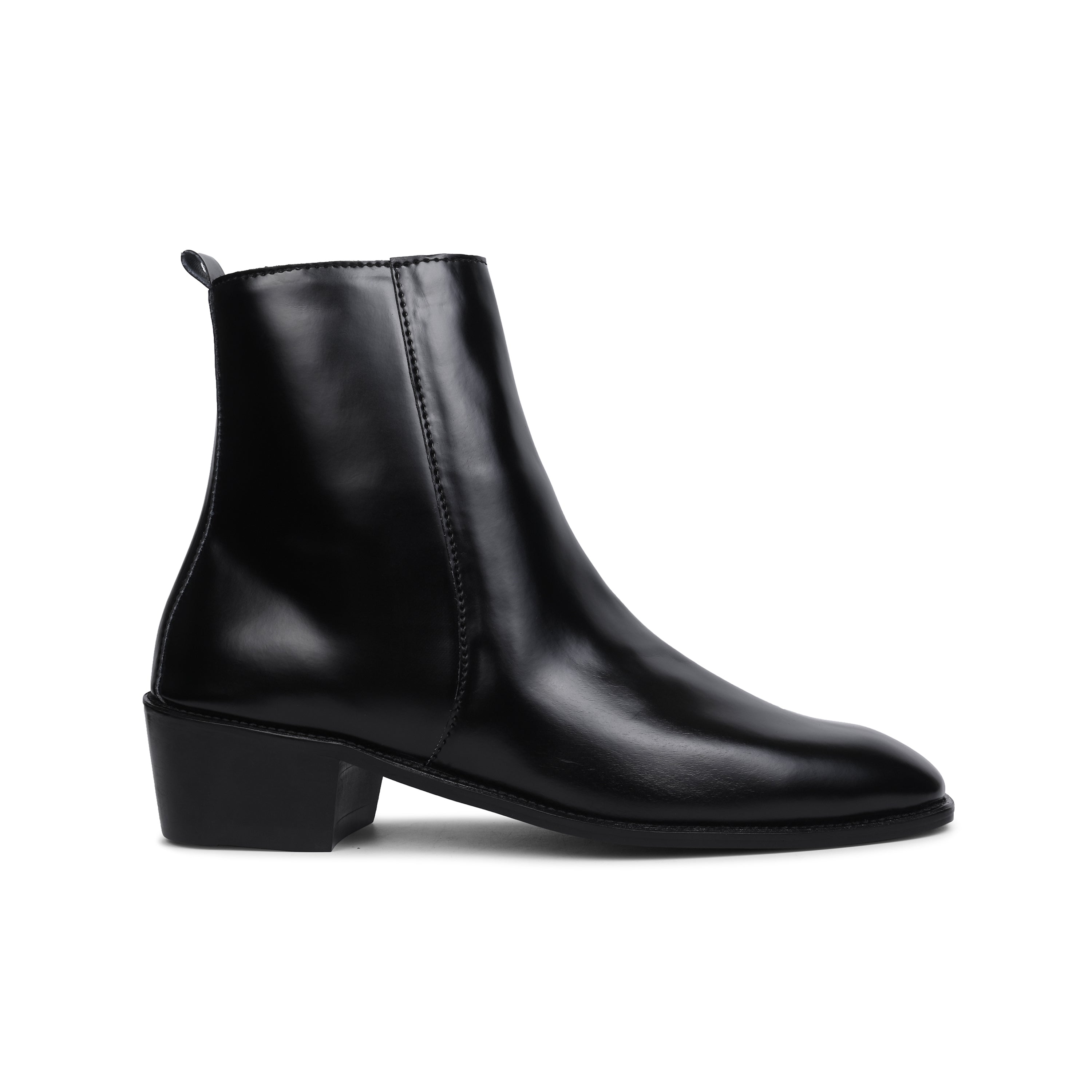 Black Soft Leather Cuban Boots
