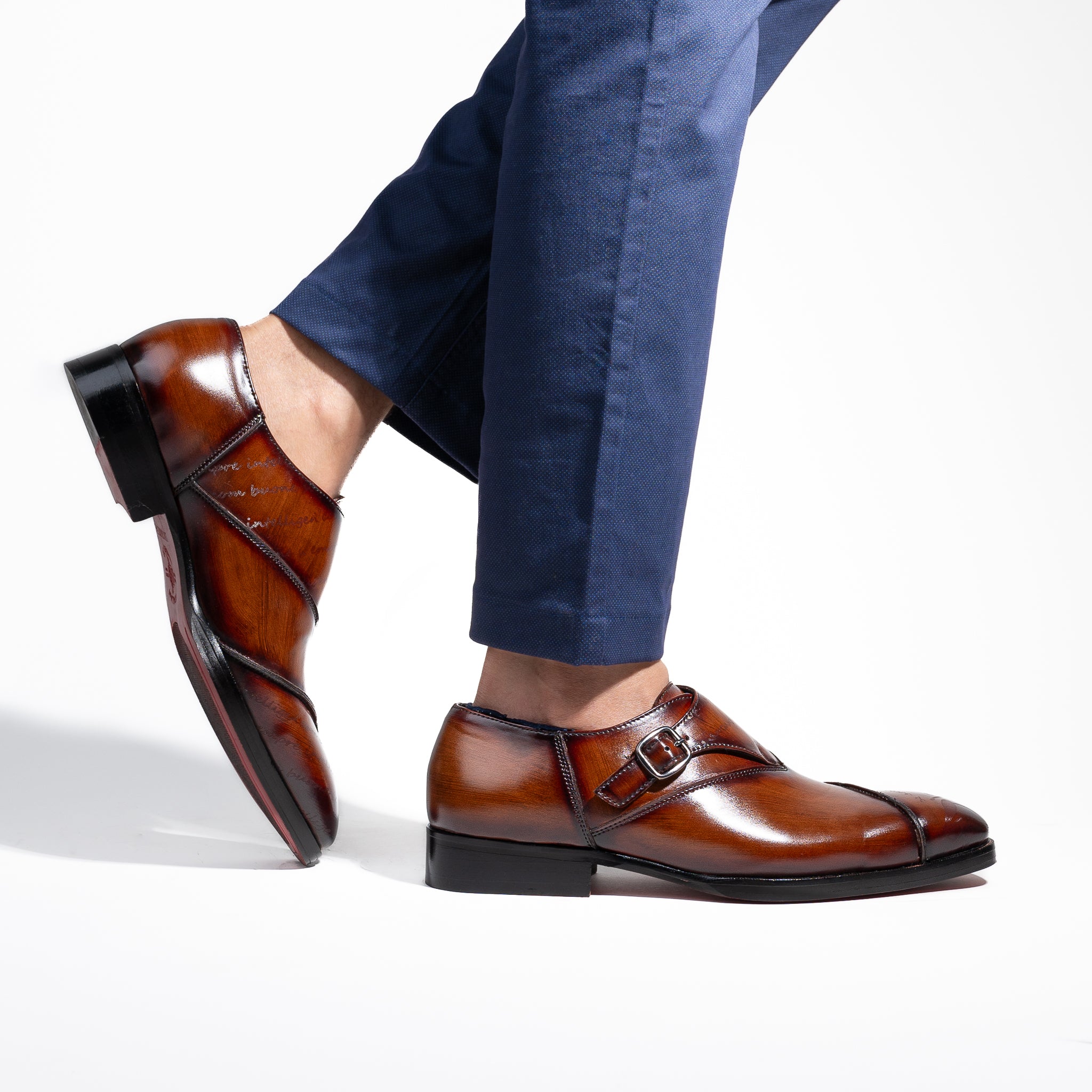 Dark Single Monkstraps Genuine Leather Men's Shoes