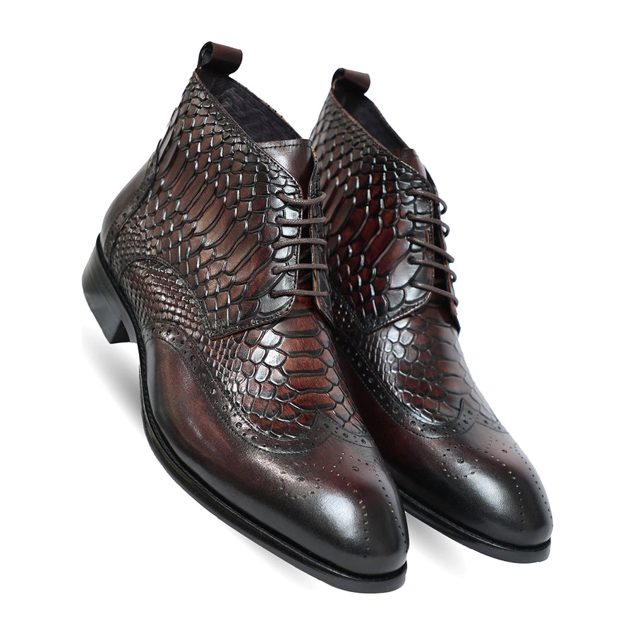 Coffee Croco Ankle Boots