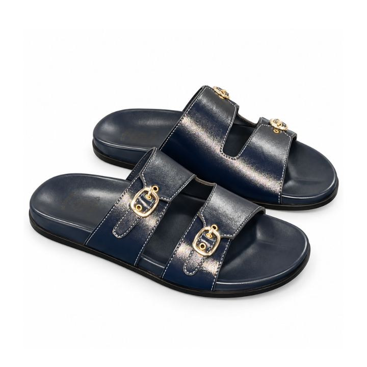 Double-Buckle Slide Sandals