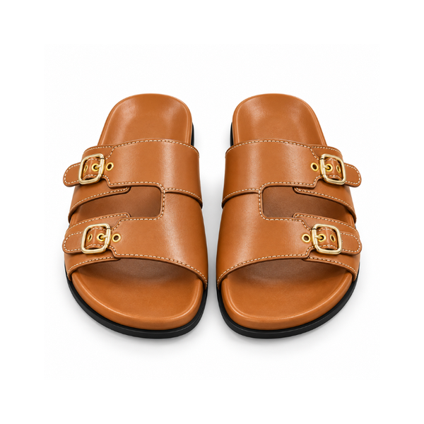 Double-Buckle Slide Sandals