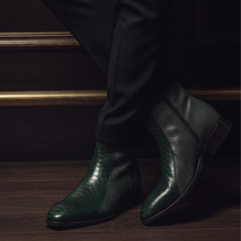 Dual Essence Italian Serpentine Elegance Leather Boots