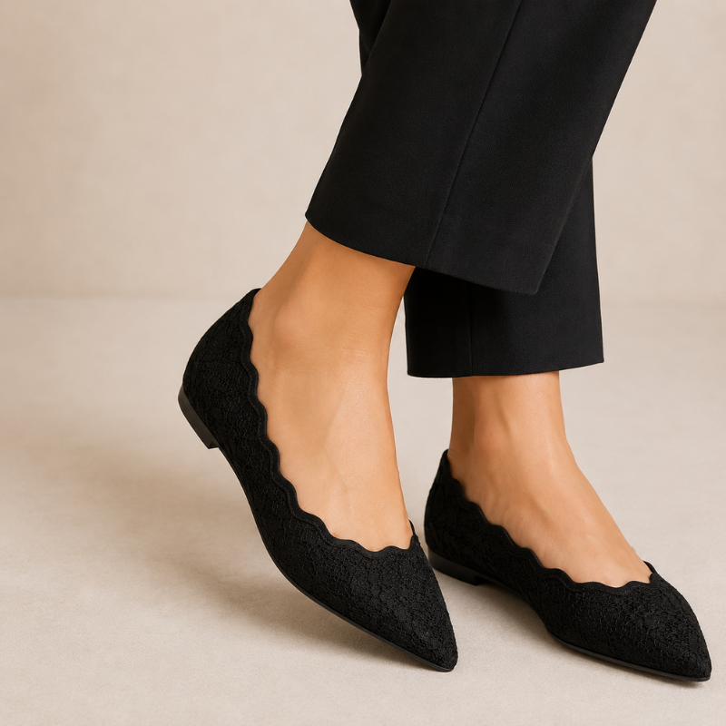 Eliana Lace Scallop Pointed Flats