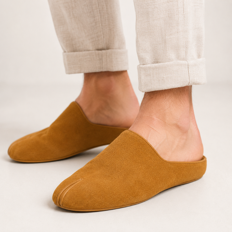 Elio Split Toe Suede Comfort Mule