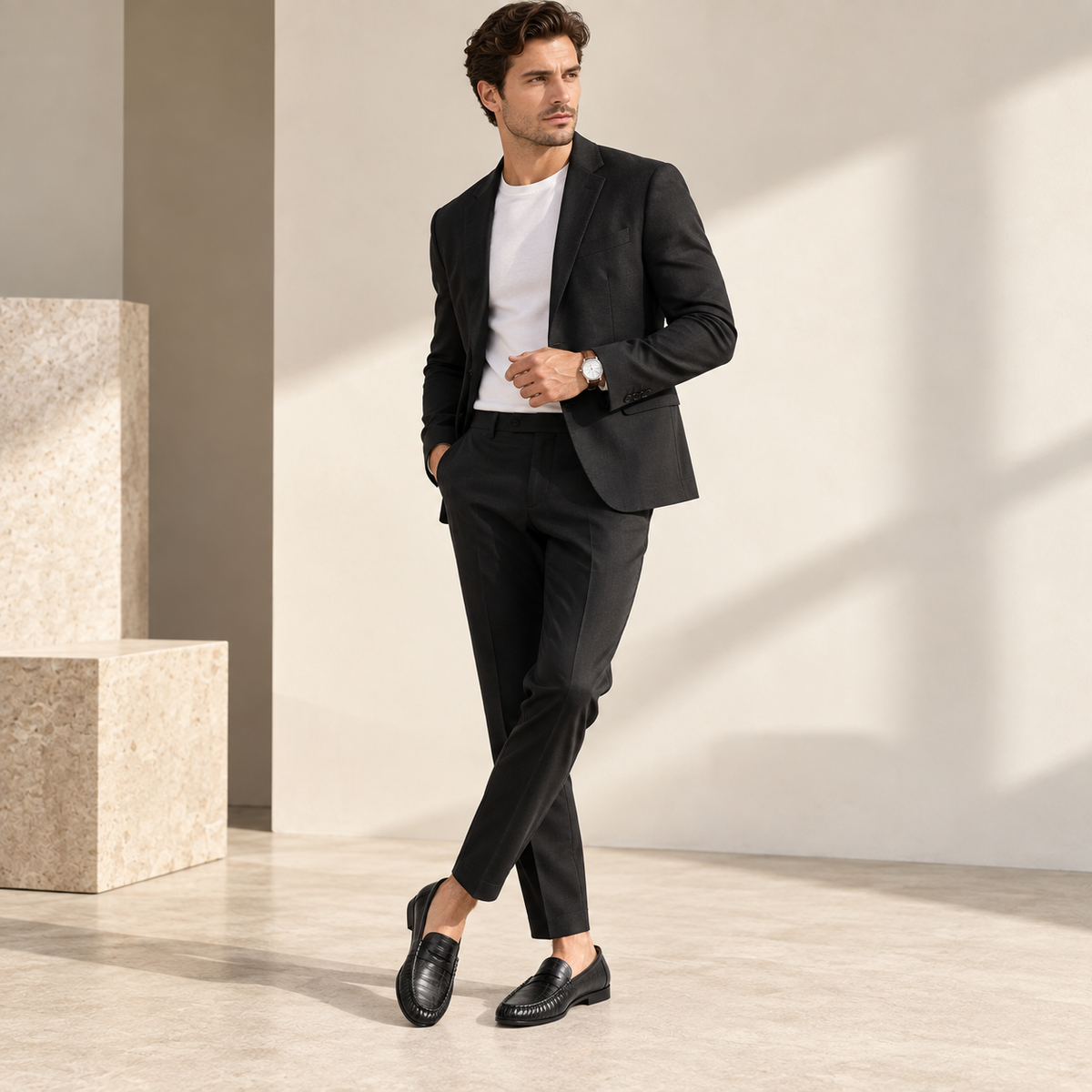 Elveron Textured Leather Penny Loafers