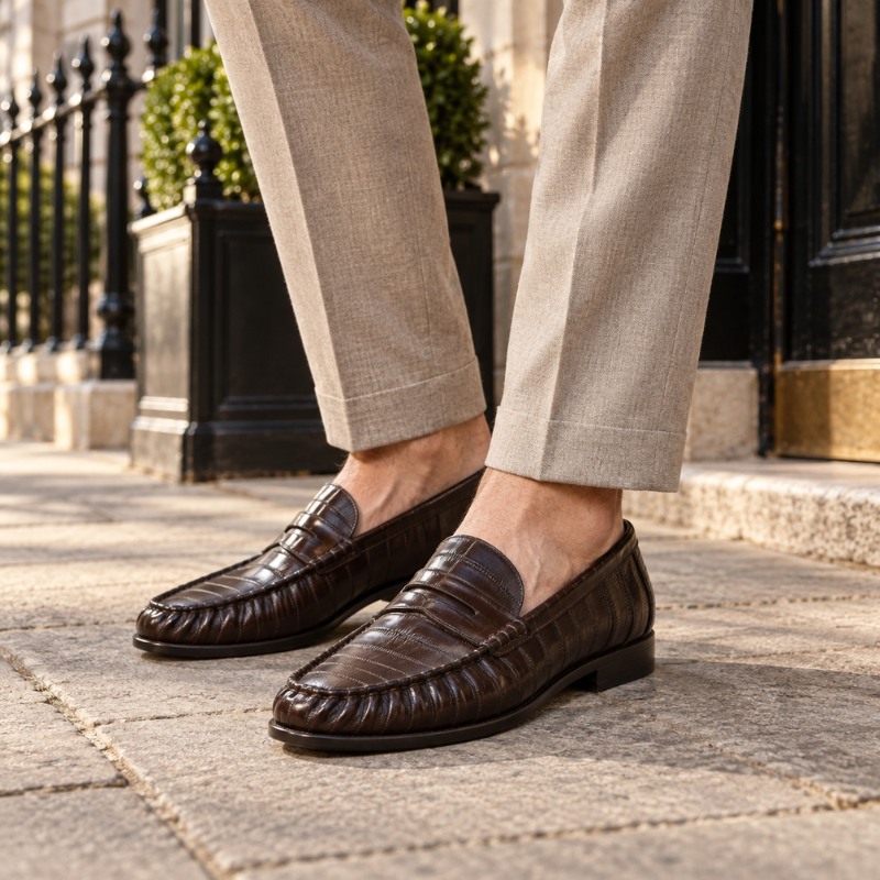 Elveron Textured Leather Penny Loafers