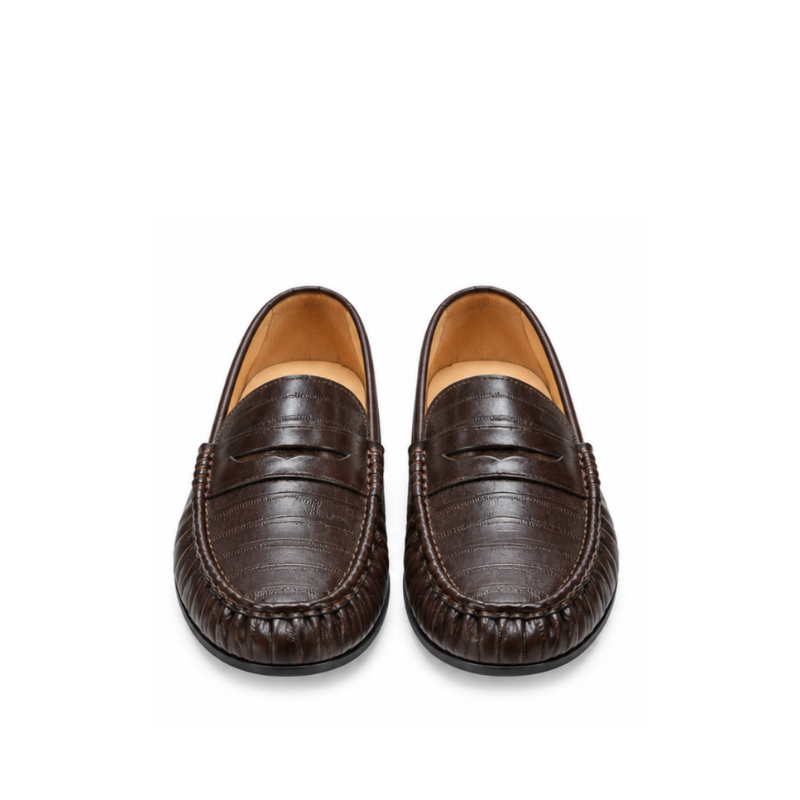 Elveron Textured Leather Penny Loafers