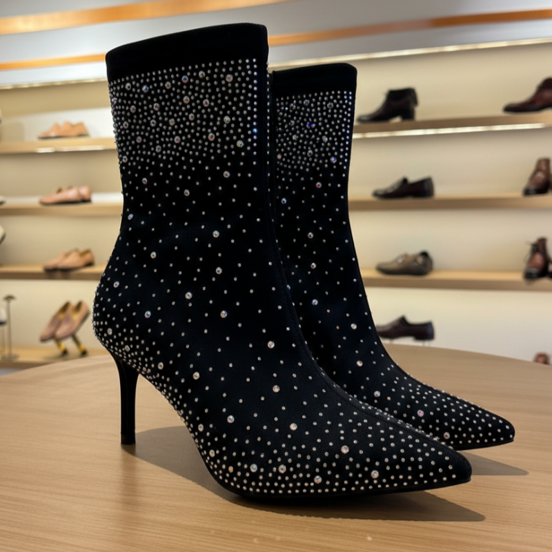 Midnight Crystal Embellished Ankle Boots