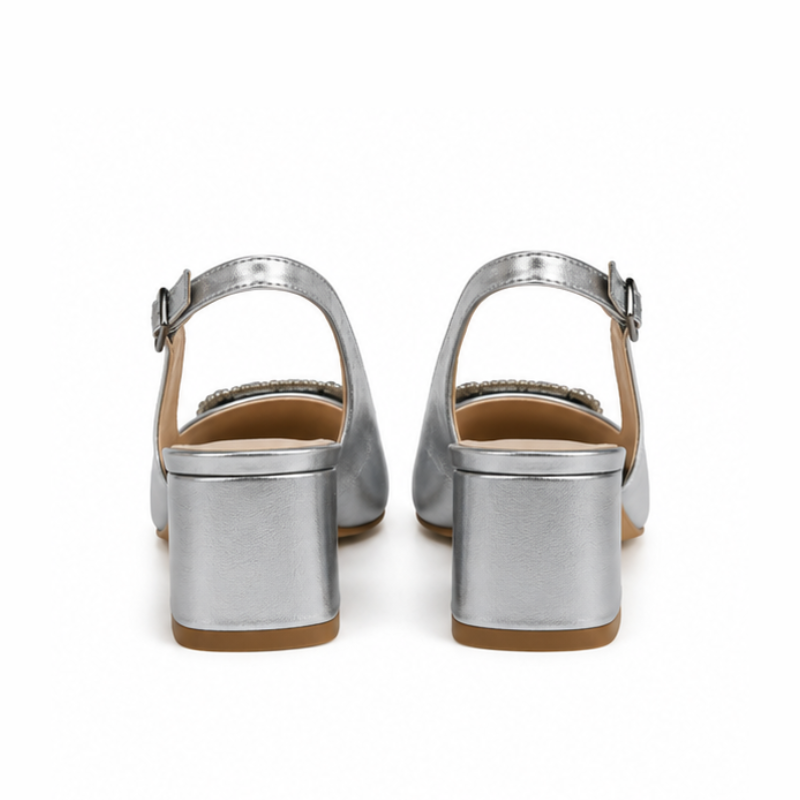 Embellished Buckle Slingback Block Heels