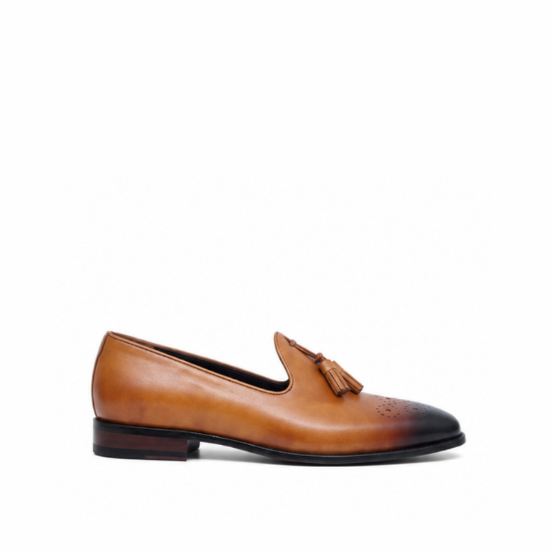 Embroidered Burnish Tassel Slip-On Loafers