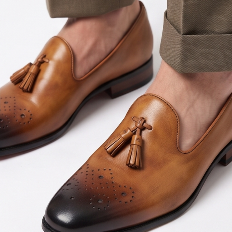 Embroidered Burnish Tassel Slip-On Loafers