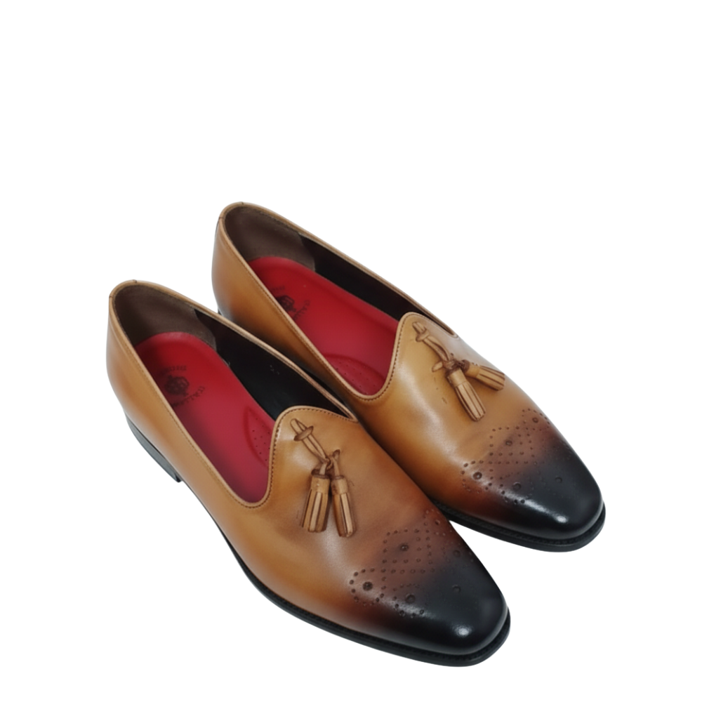 Embroidered Burnish Tassel Slip-On Loafers