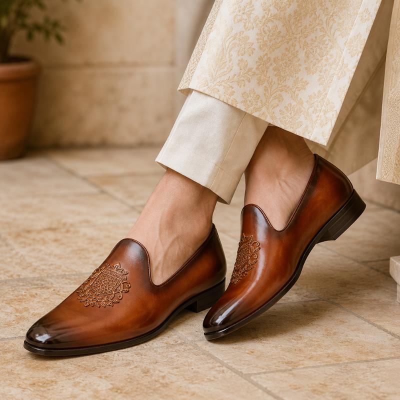 Embroidered Classy Leather Slip-On