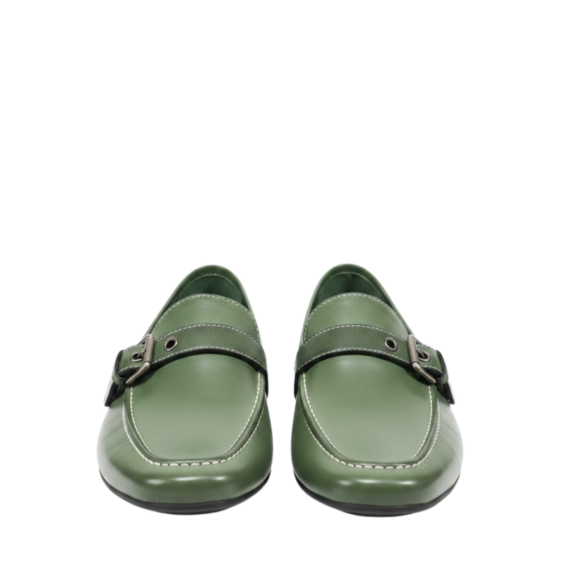 Emerald Loafers With Refined Buckle Detailing