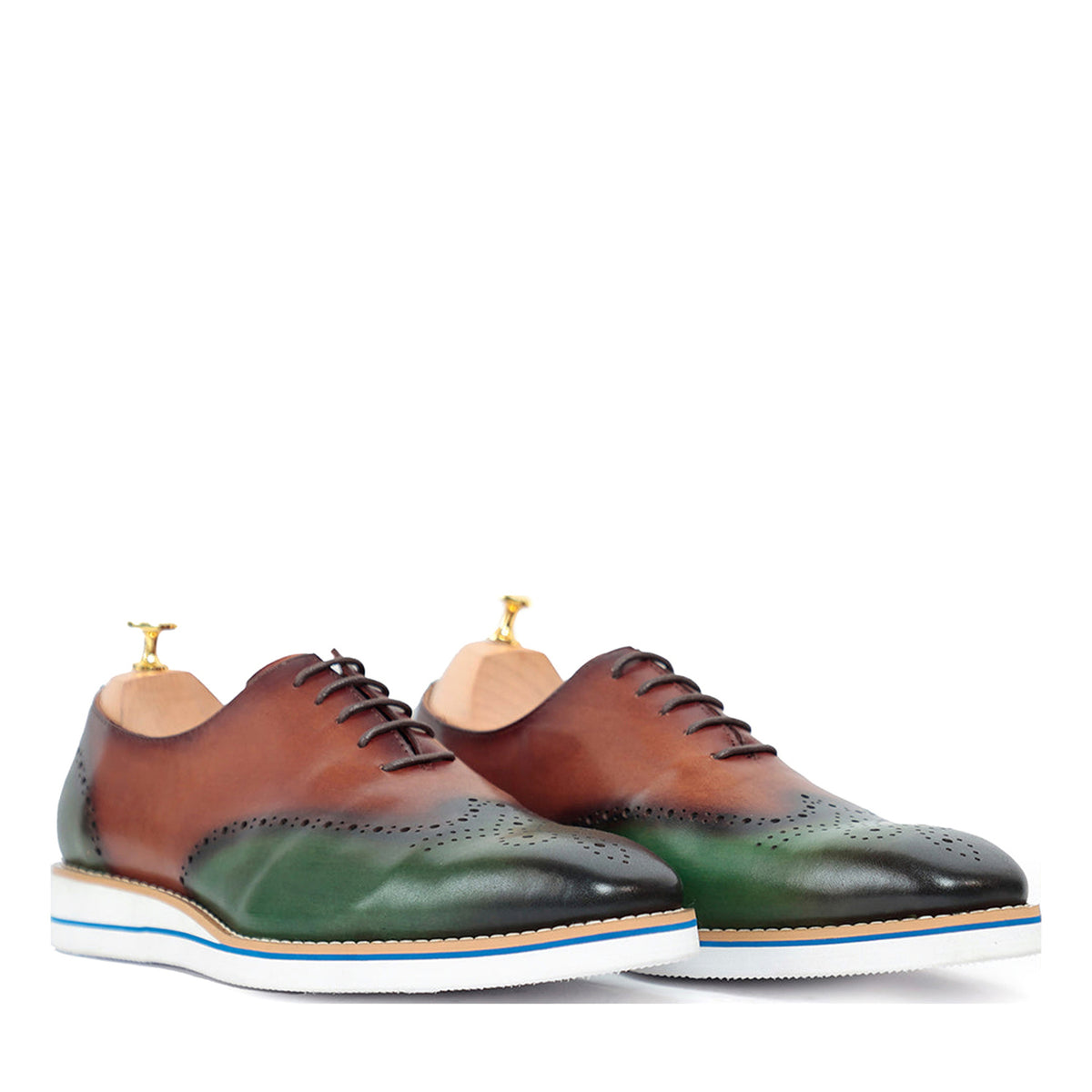 Men\'s Brown and Green Oxford Shoes Handcrafted Leather Wingtip Brogue Oxford- Green by Lethato main image 3