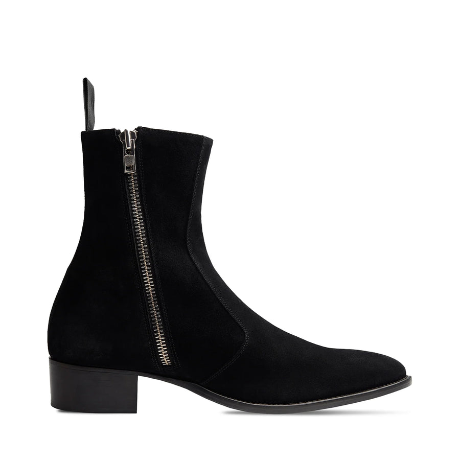 Side Zip Boot Black Suede Leather