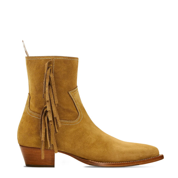 Fringe Western Boot Ochre Suede Leather