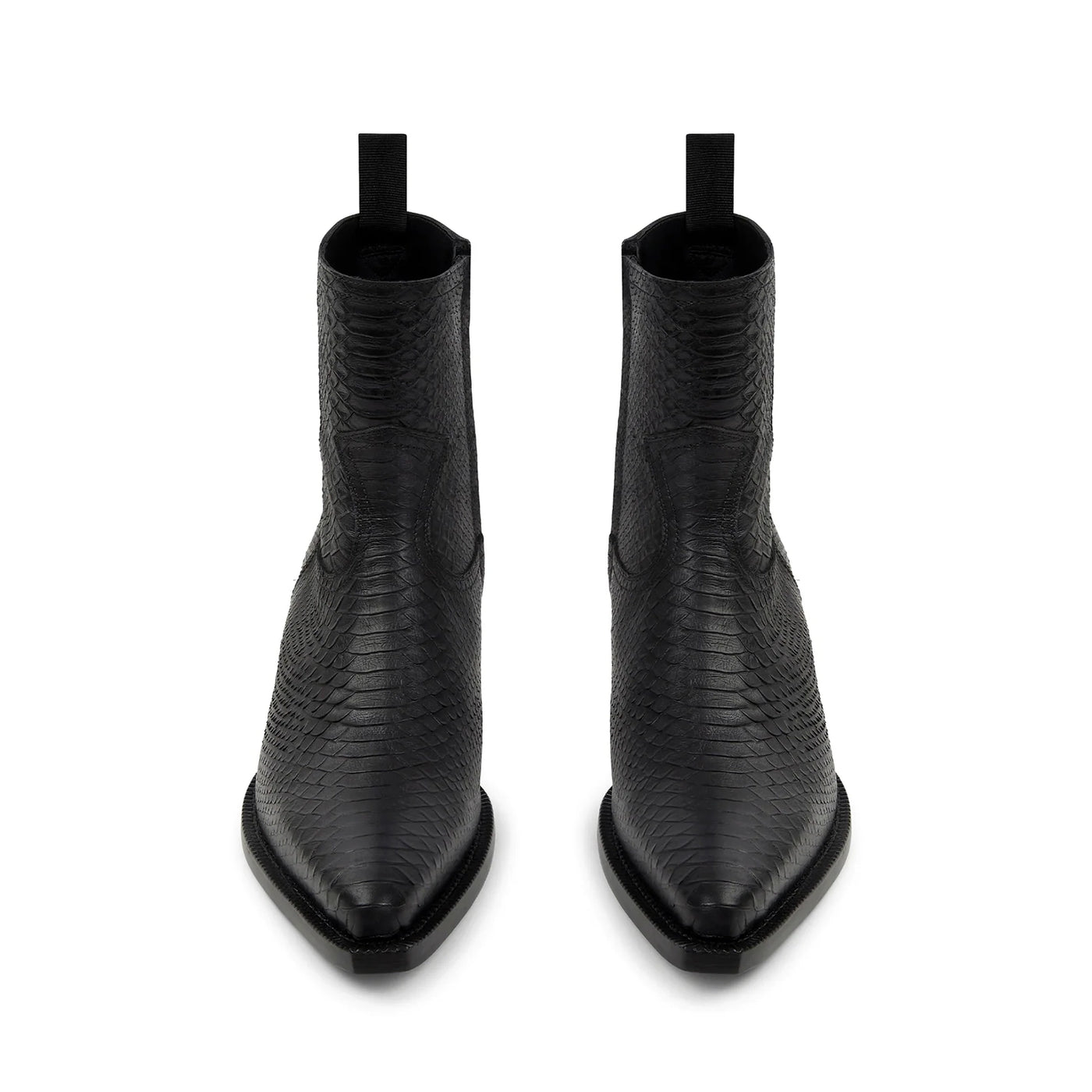 Side Zip Western Boot - Black Python-Effect Leather