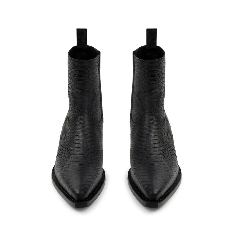 Side Zip Western Boot - Black Python-Effect Leather