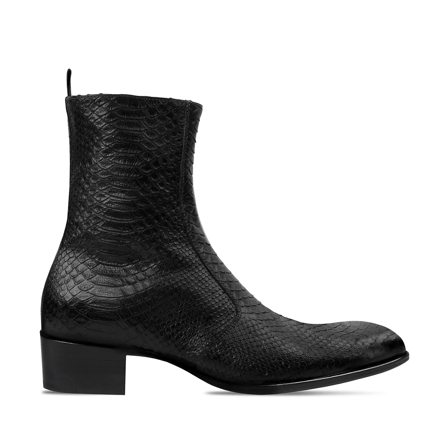 Side Zip Boot - Black Python-Effect Leather