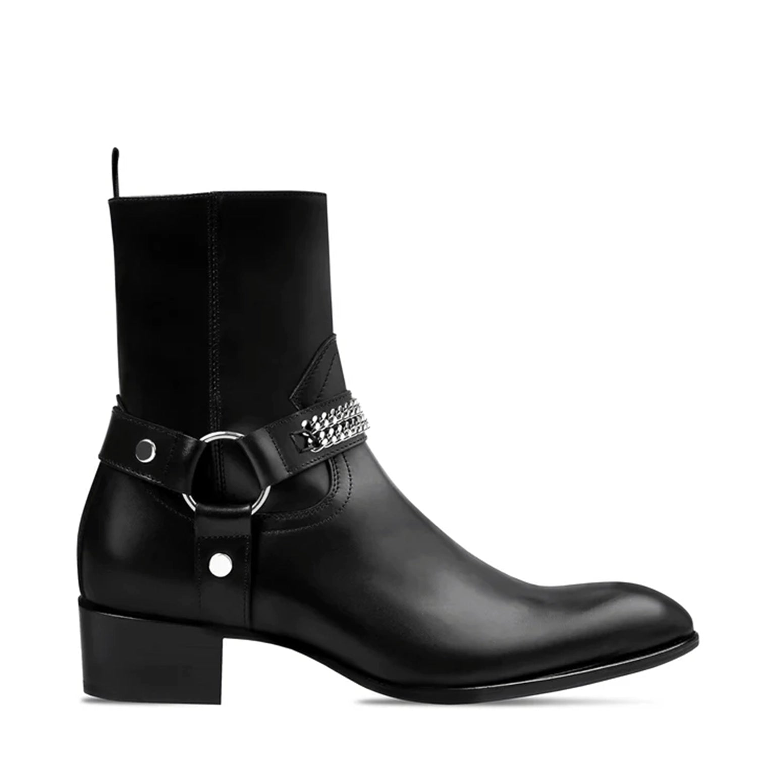Chain Harness Zip Boot Black Leather
