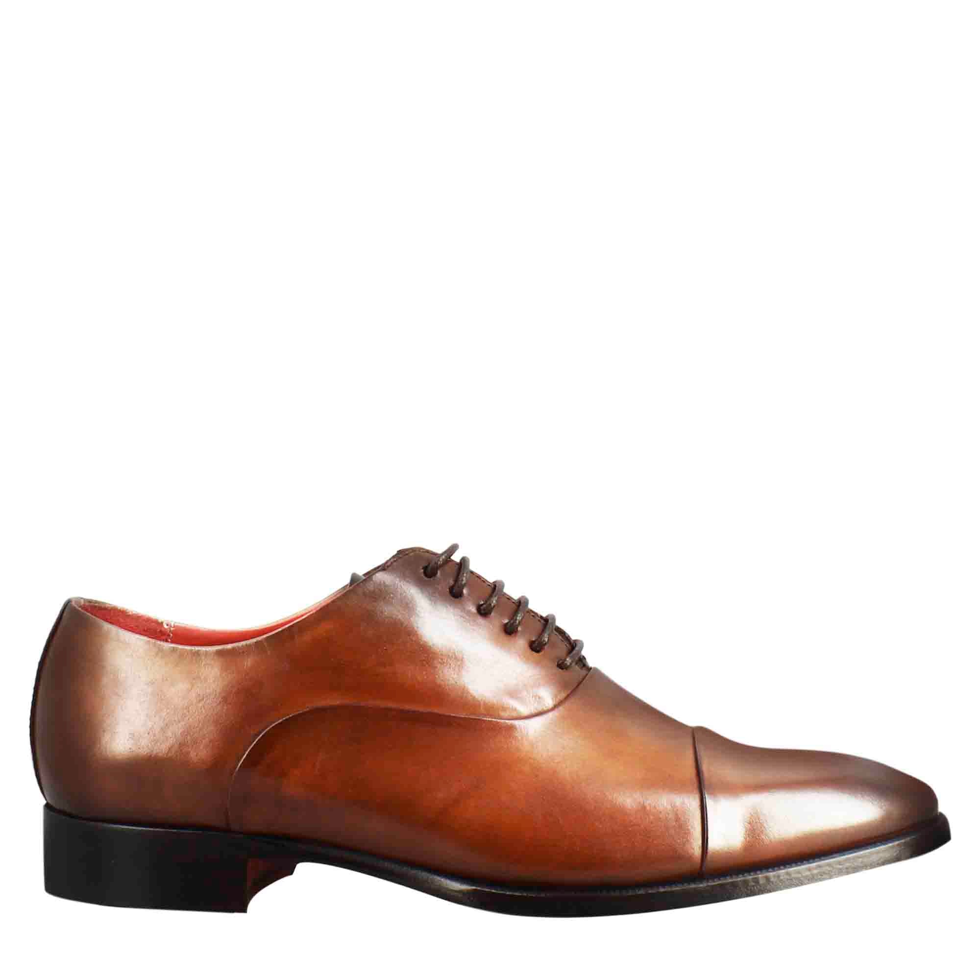 Men Brandy Leather Oxford Shoes with Toe Cap