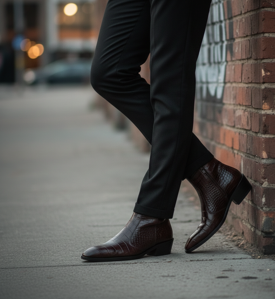 Cuban Heel Chelsea Boots Dark Brown Deep Cut Leather with Zip Closure