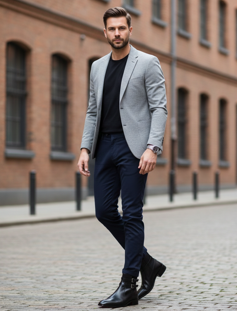 Double Leather Buckle Chelsea High Ankle Boots