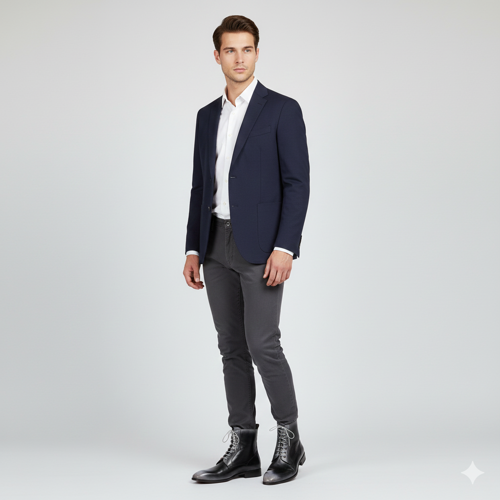 Premium Plain Toe Lace-Up Leather Ankle Boot Grey