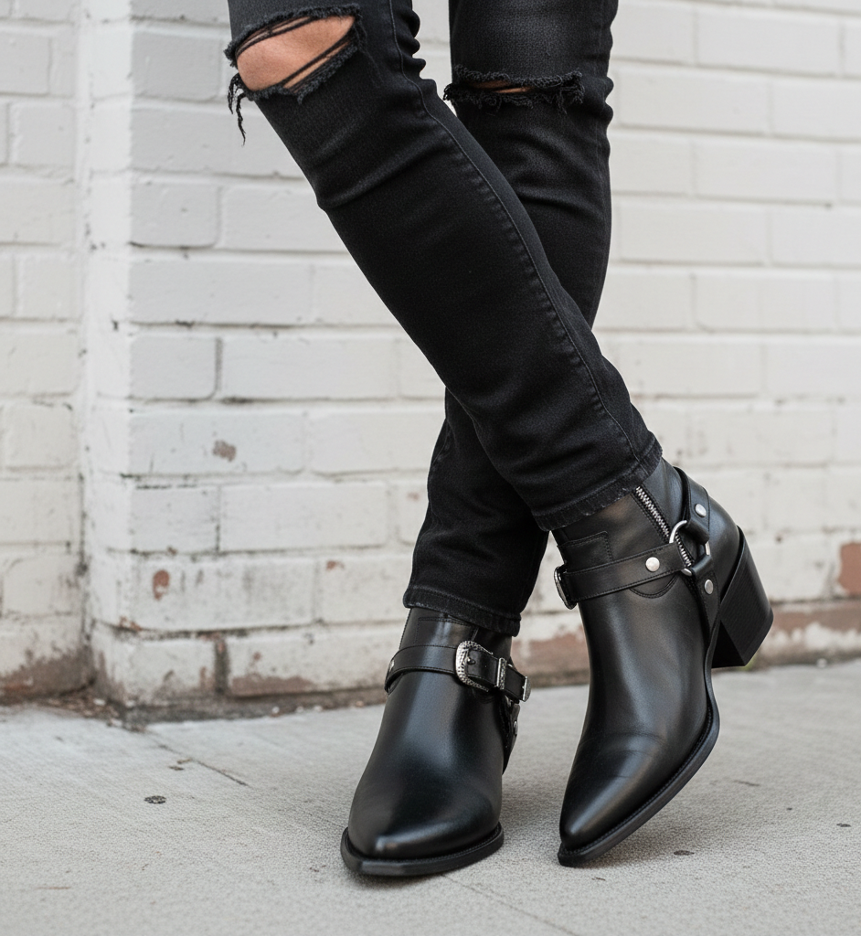 Leather High-Heel Chelsea With Chain Boots