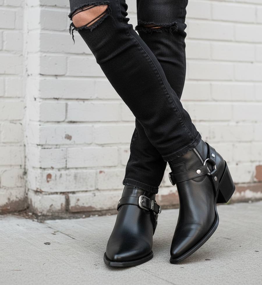 Leather High Heel Chelsea With Chain Boots