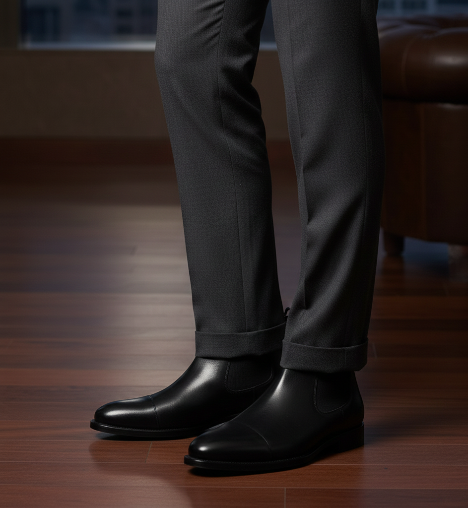 Classic Chelsea Captoe Black Leather Boots