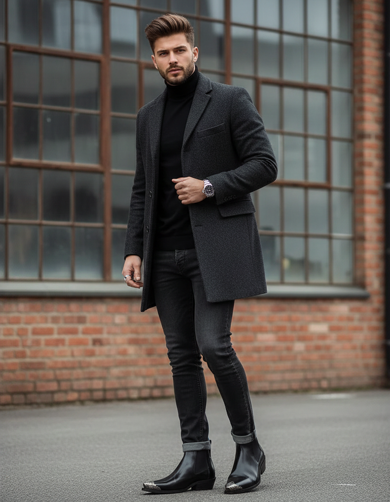 Cyphre Pointed Chelsea Leather Boot with Silver Toe