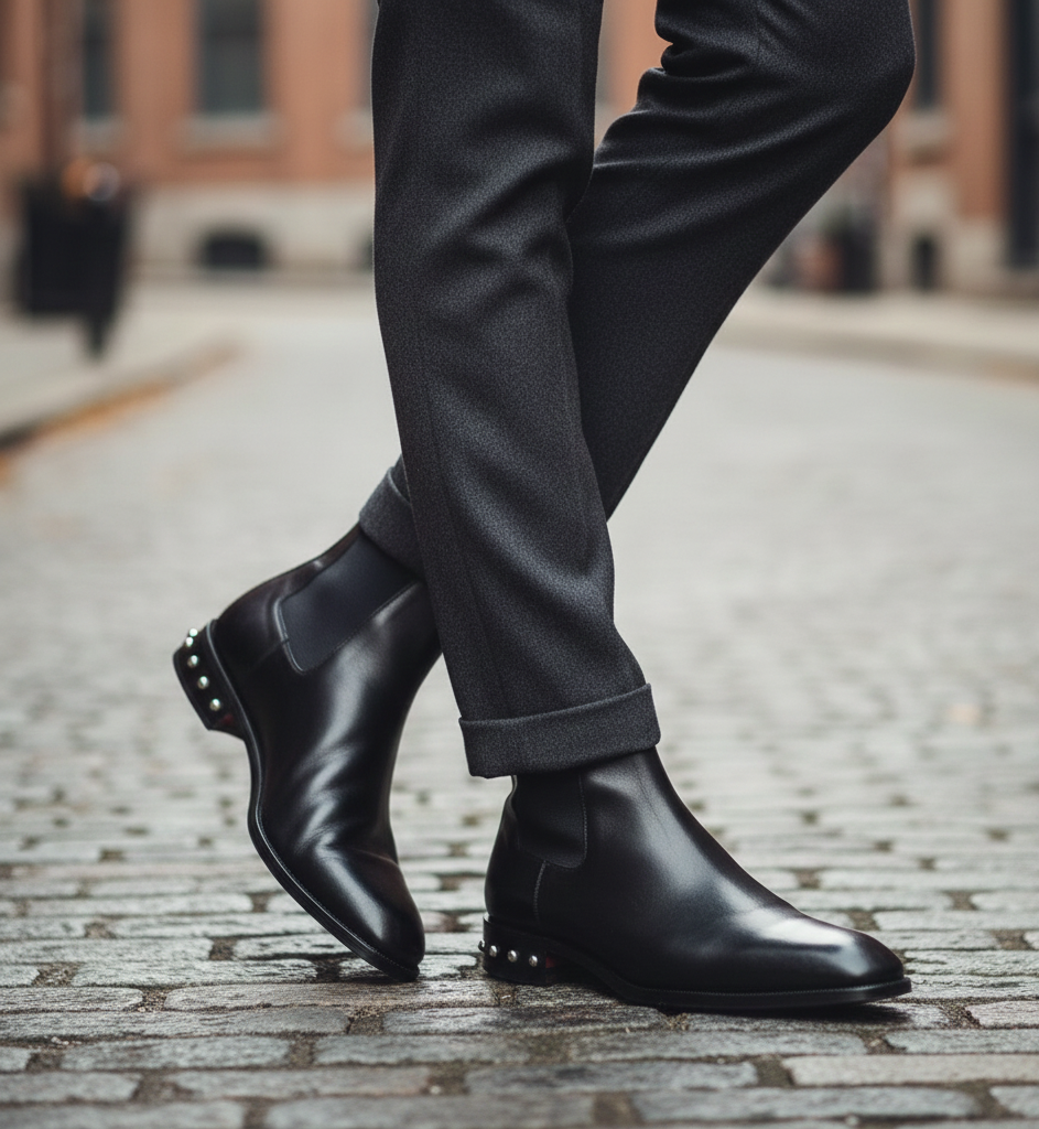Coal Leather silver Studded Chelsea Boots