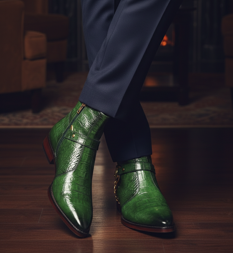 Croco Side Buckle Chelsea Boots