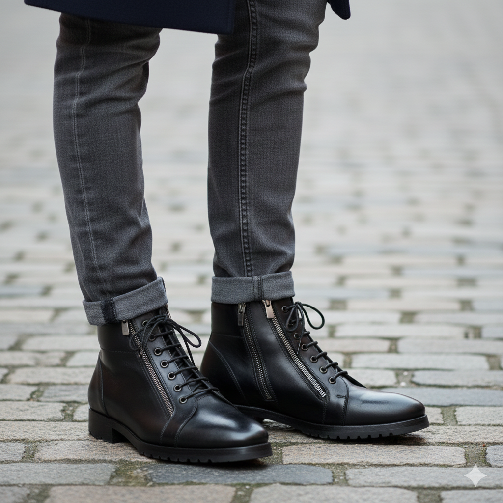 Men Custom Handmade Leather Side Zipper Ankle Boot Black