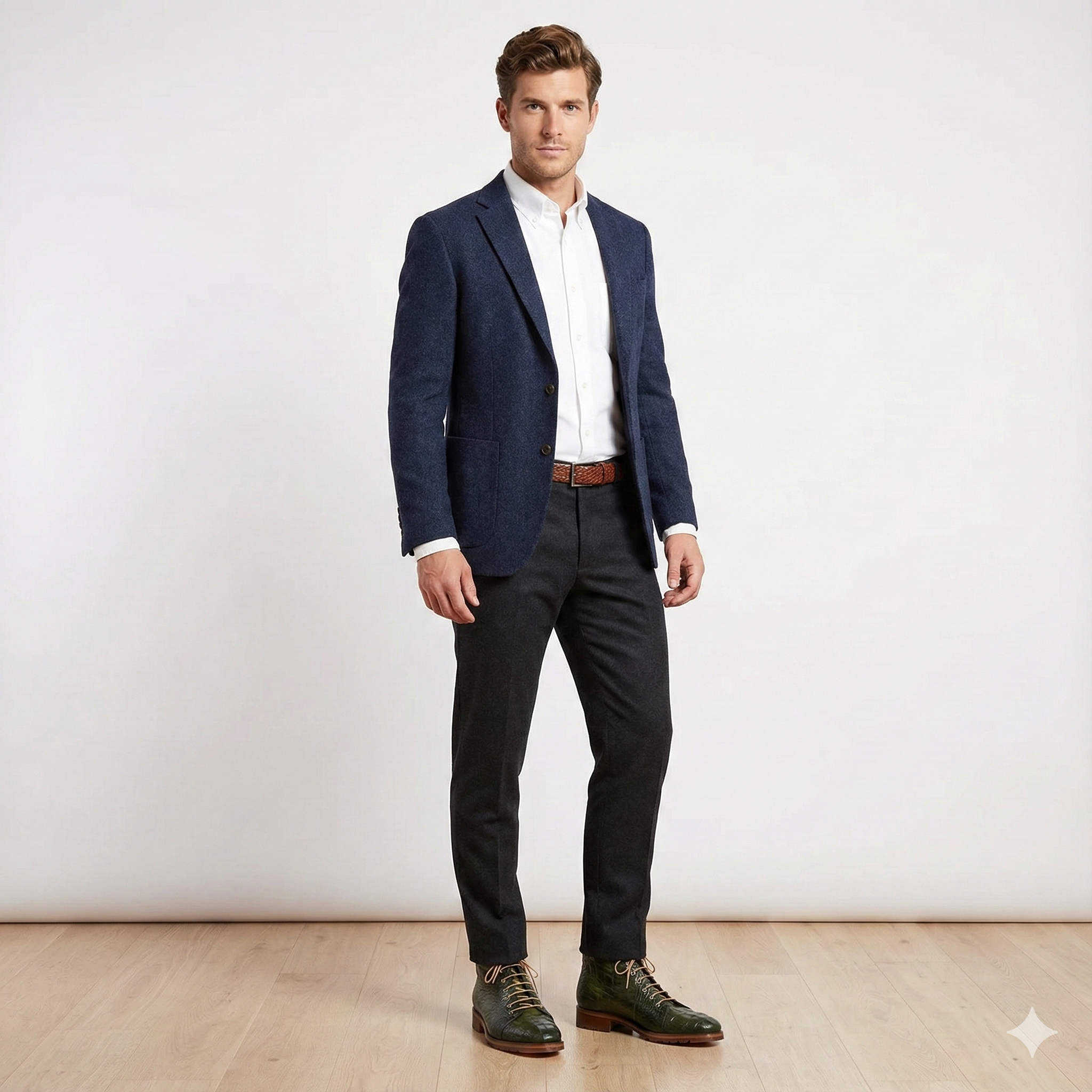 Men Crocodile Embossed Leather Ankle Boot Green