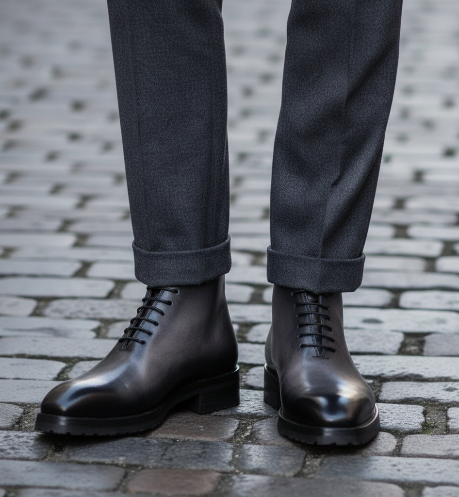 Men Custom Handmade Leather Ankle Boot Grey