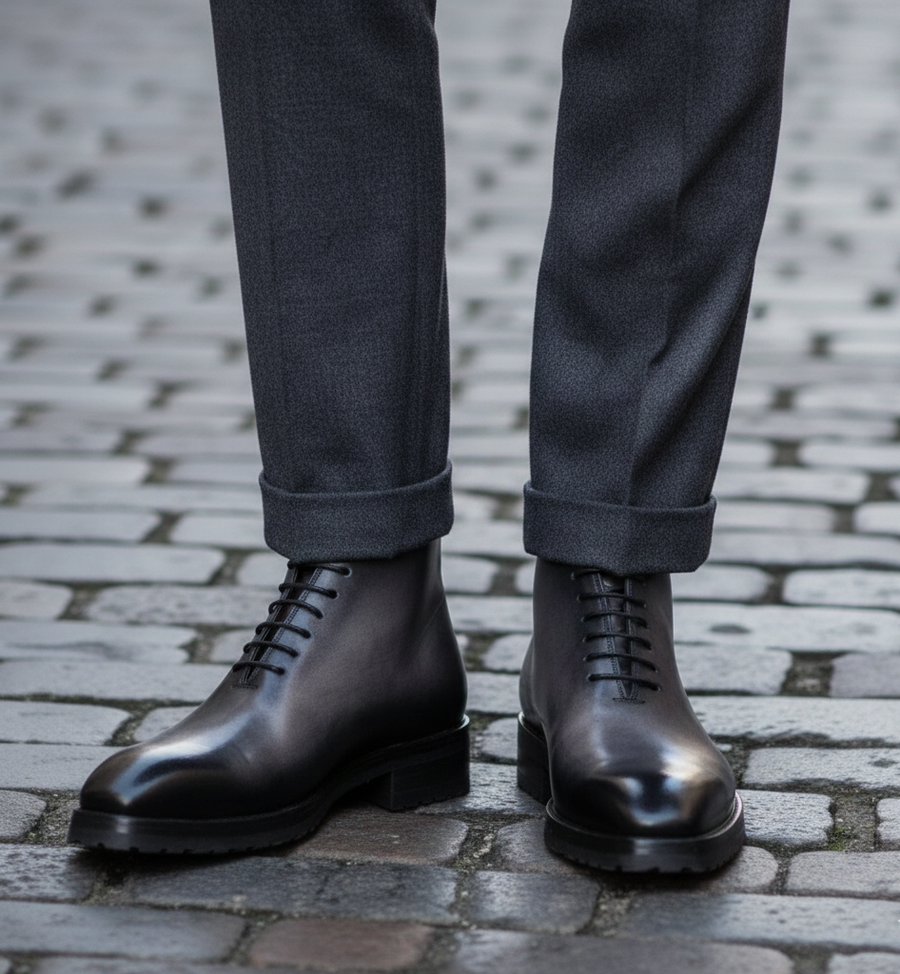 Men Custom Handmade Leather Ankle Boot Grey