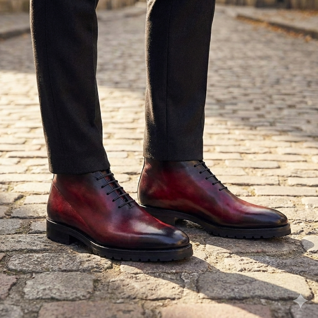 Classic Handmade Stylish Leather Ankle Boot Burgundy