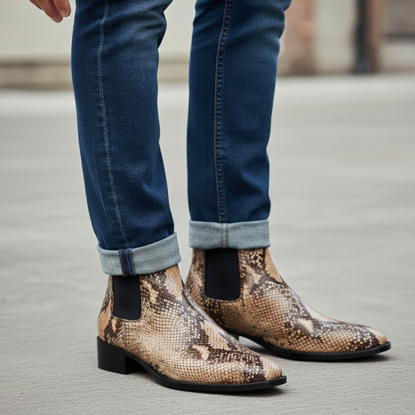 Chelsea Boot Beige Snake Effect Leather