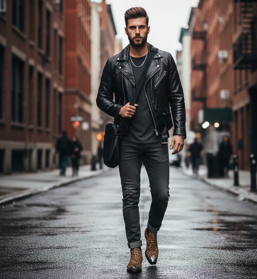 Leopard Print Leather Chelsea Boots