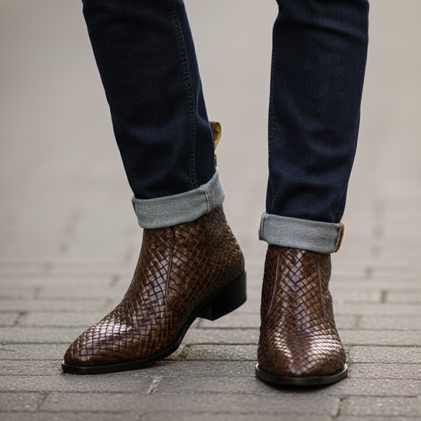 Premium Handwoven Leather Chelsea Cuban Boot