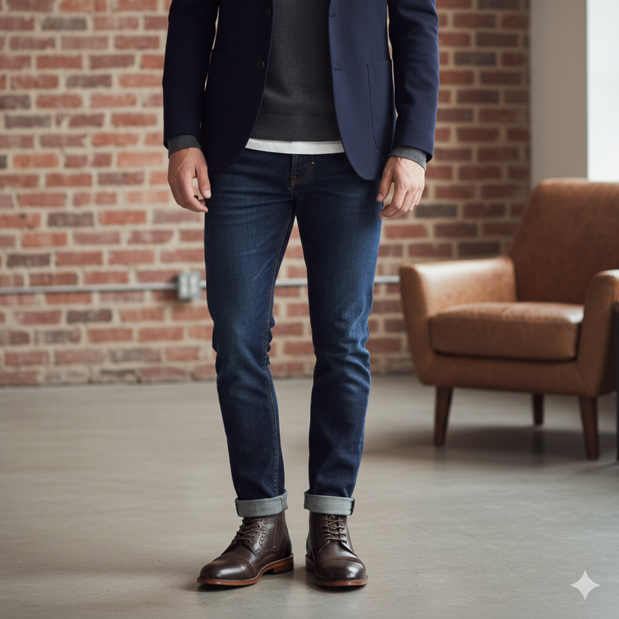 Brown Leather and Suede Brogue Lace Up Men Boot